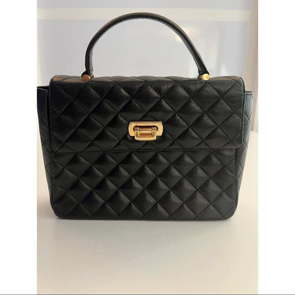 Black Quilted Short Handle Purse